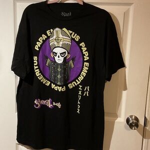 NWOT Ghost Black Band T‑Shirt with Purple and Yellow Papa Graphic